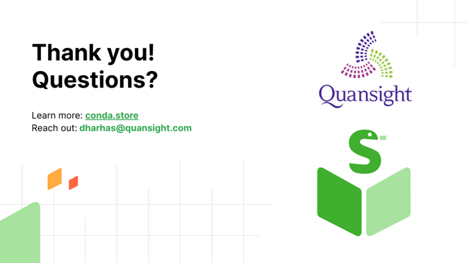 Thank you slide with Quansight logo, and a conda store logo. Link to conda store and email address dharhas@quansight.com