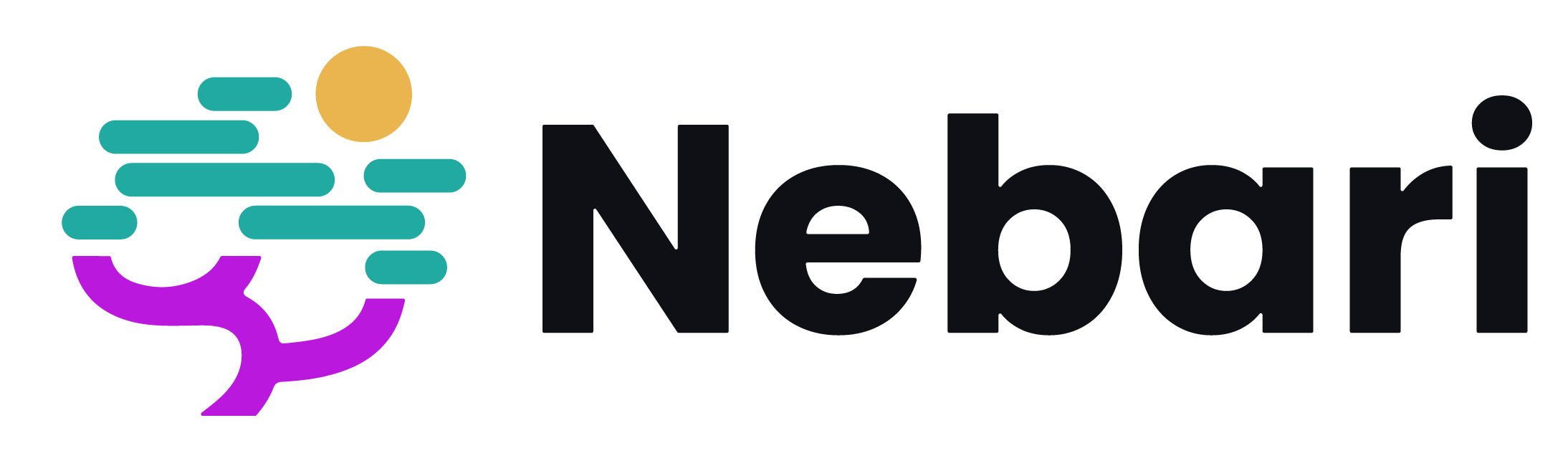 Nebari logo with black font and a colorful tree.